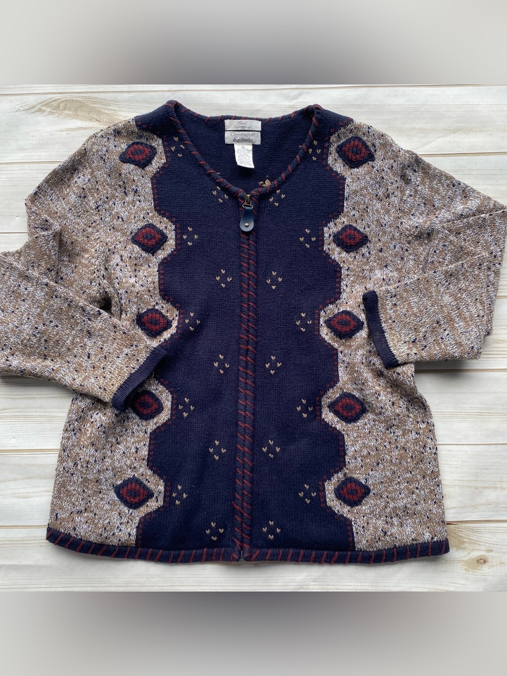 Christopher Banks fall hand embroidered zip up cardigan sweater cottage grandma